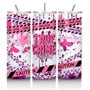 True Crime Addict Pink and White Crime Scene Tumbler